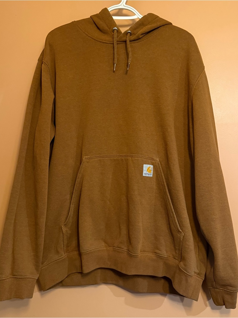 Carhartt Men’s Large Brown Logo Sleeve Pullover Workwear Hoodie Outdoor